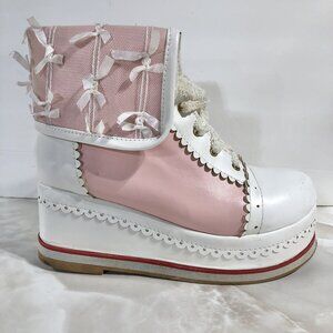 Pink White Dolls Cosplay Platform Lace Up Brogue Lolita Punk Sneaker Boots Sz 8